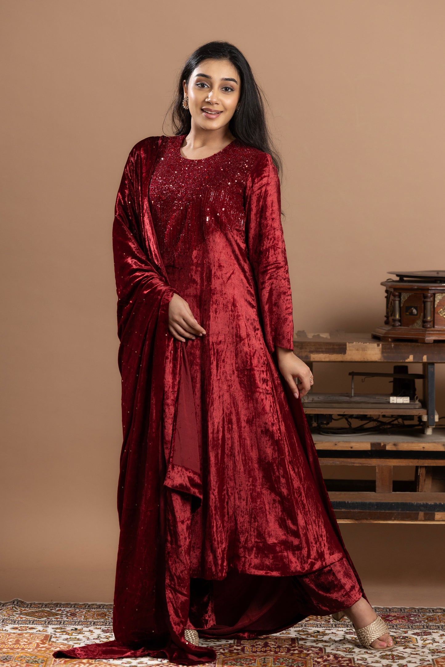 Sequined Anarkali with dupatta - Lilac