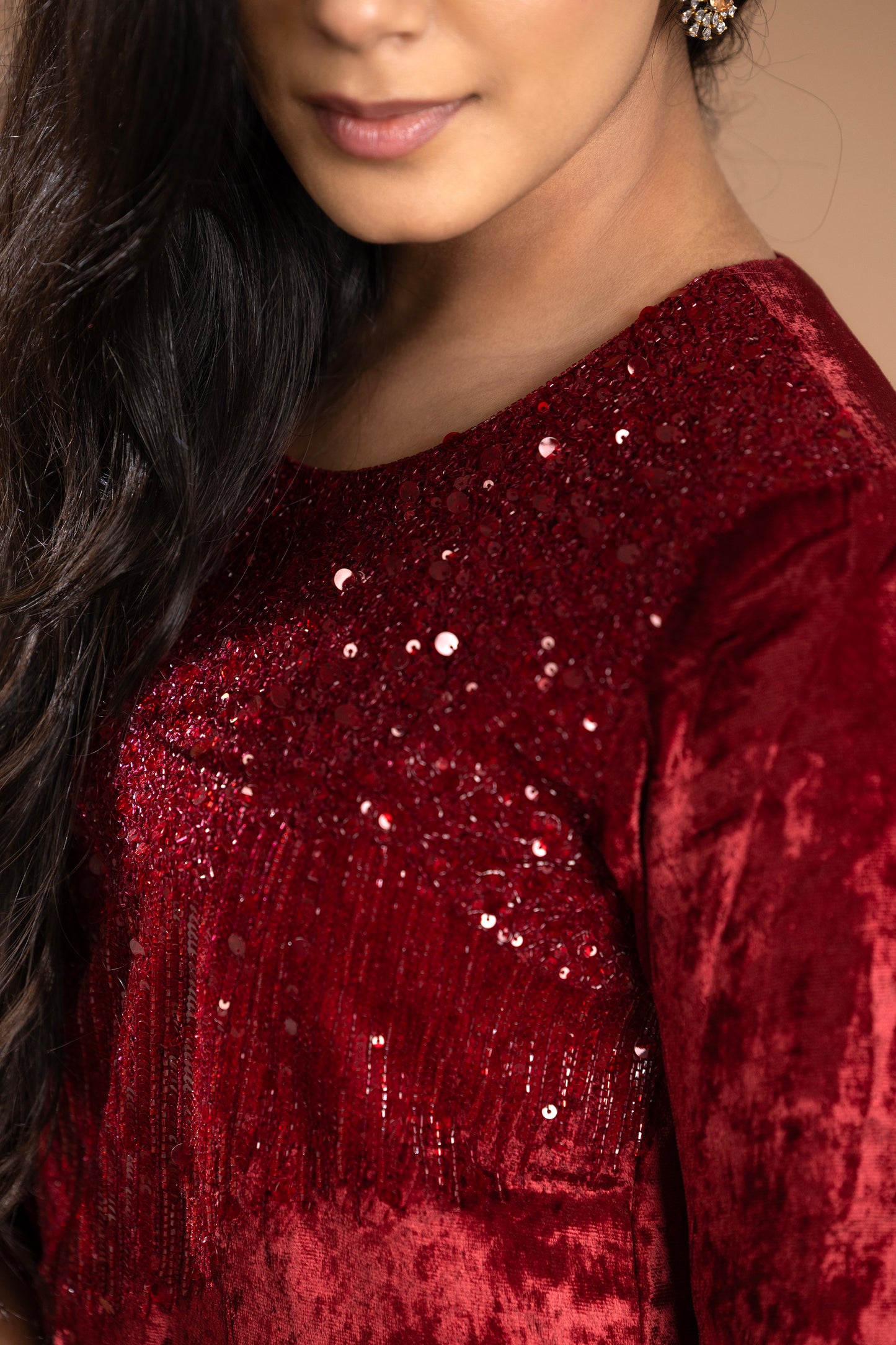 Sequined Anarkali with dupatta - Lilac