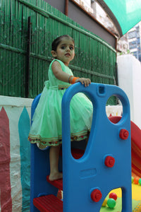 Sea green frock pleated yoke