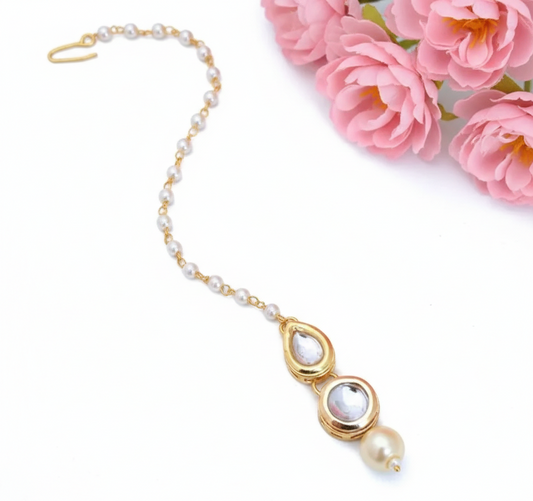 Small Kundan white tikka for little girls