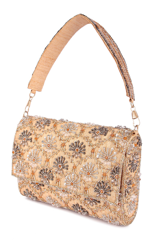 Gold silver aayena clutch