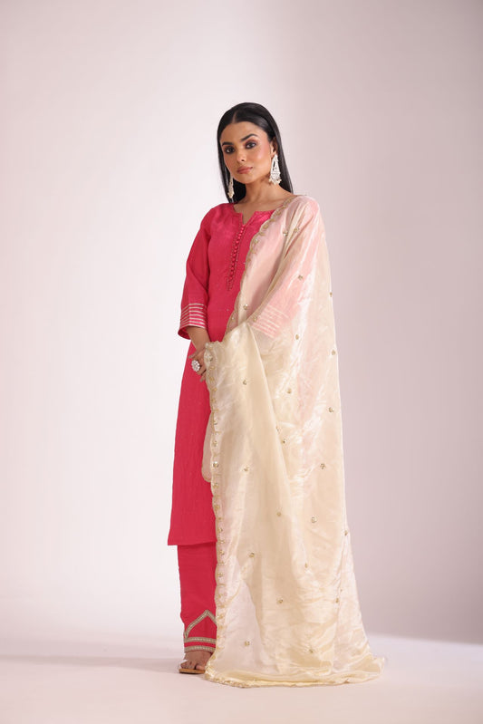 Mastani Fuschia Chanderi Kurta and Pant with dupattaset of 3
