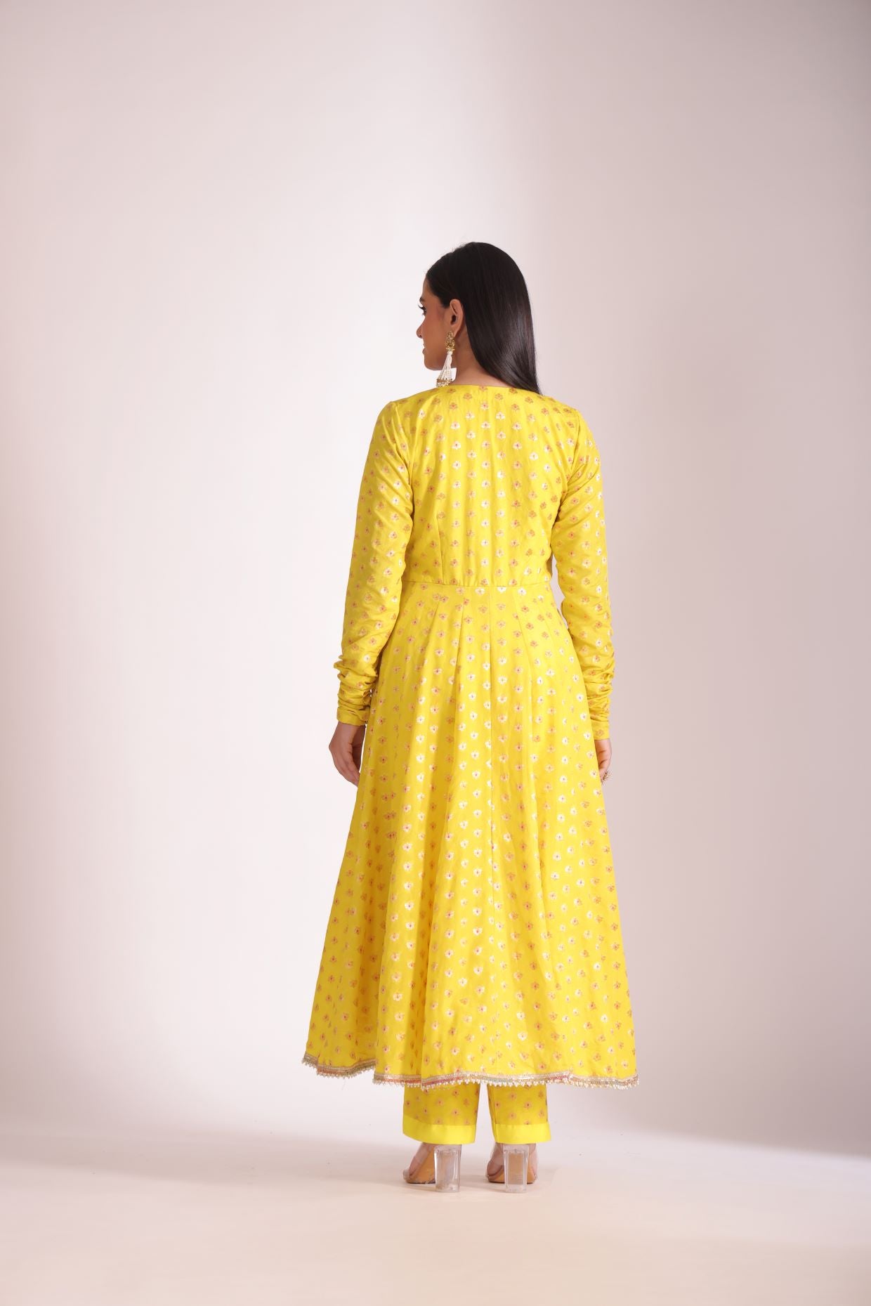 Noorika Yellow Silk Anarkali with pant and dupatta- set of 3