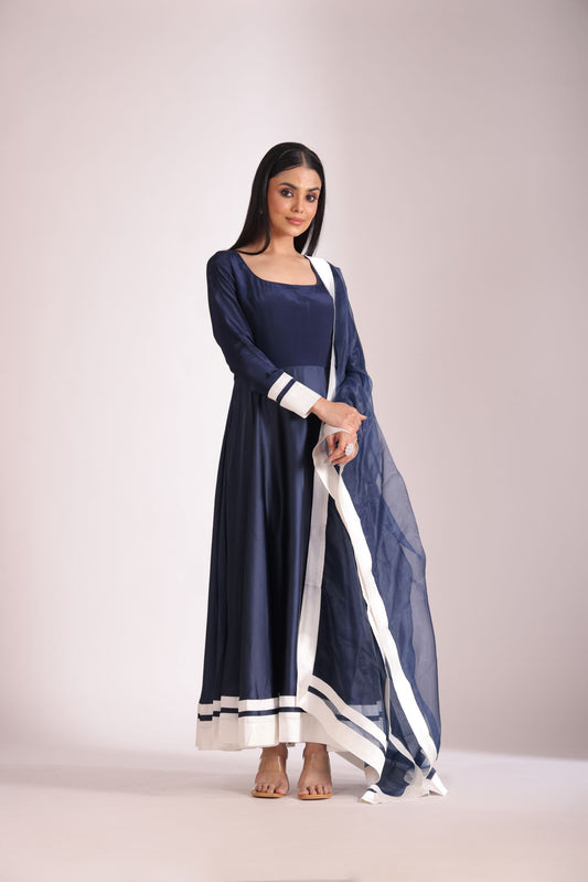 Jhalak Navy Blue Anarkali with Chooridar and Dupatta- set of 3