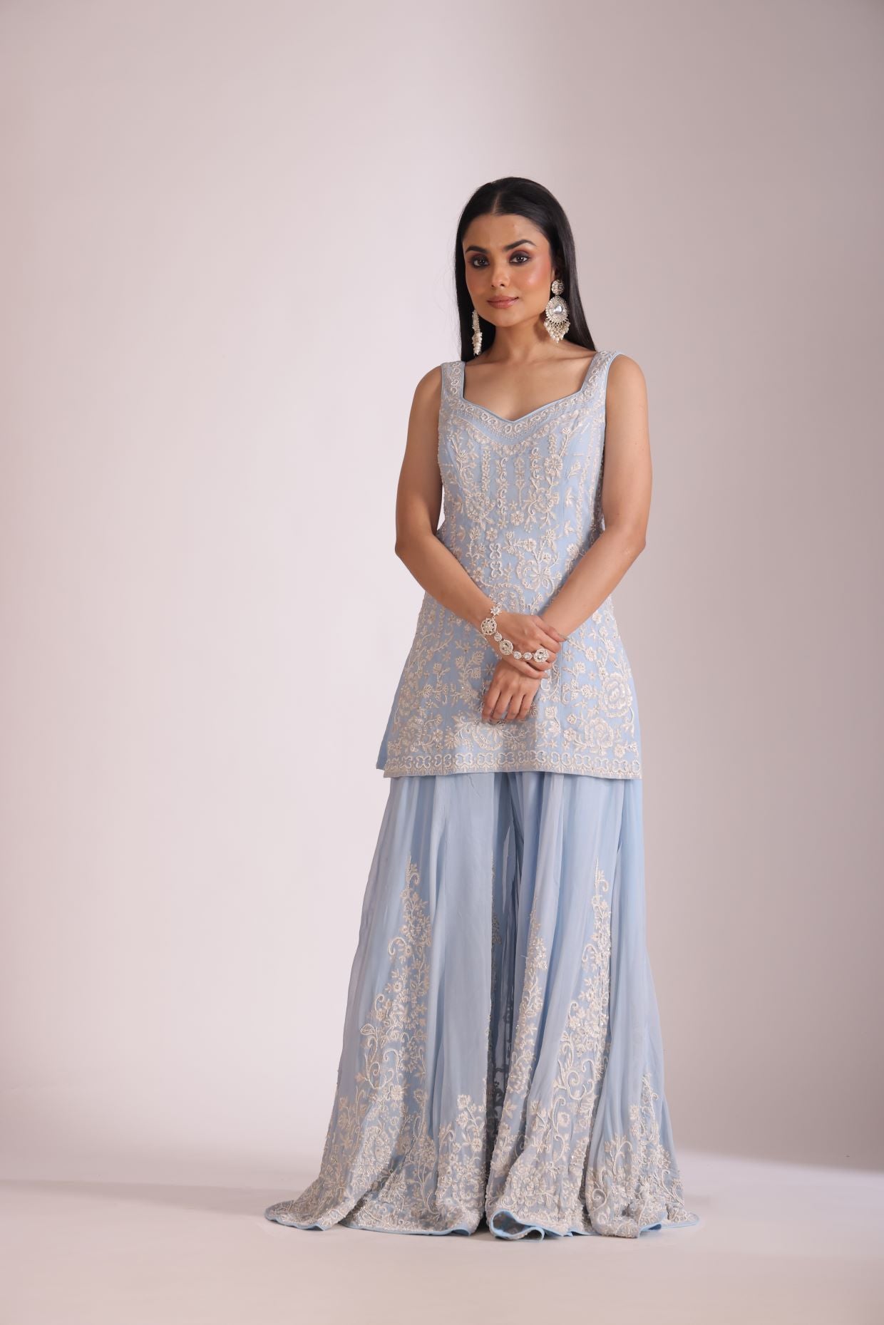 Rooh Black Embroidered Kurta, Sharara and Dupatta
