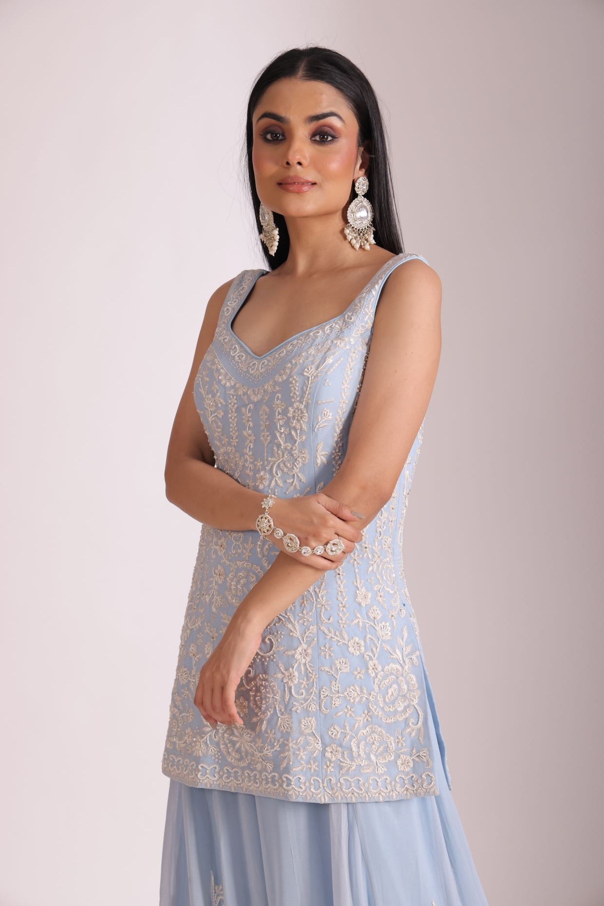 Rooh Black Embroidered Kurta, Sharara and Dupatta
