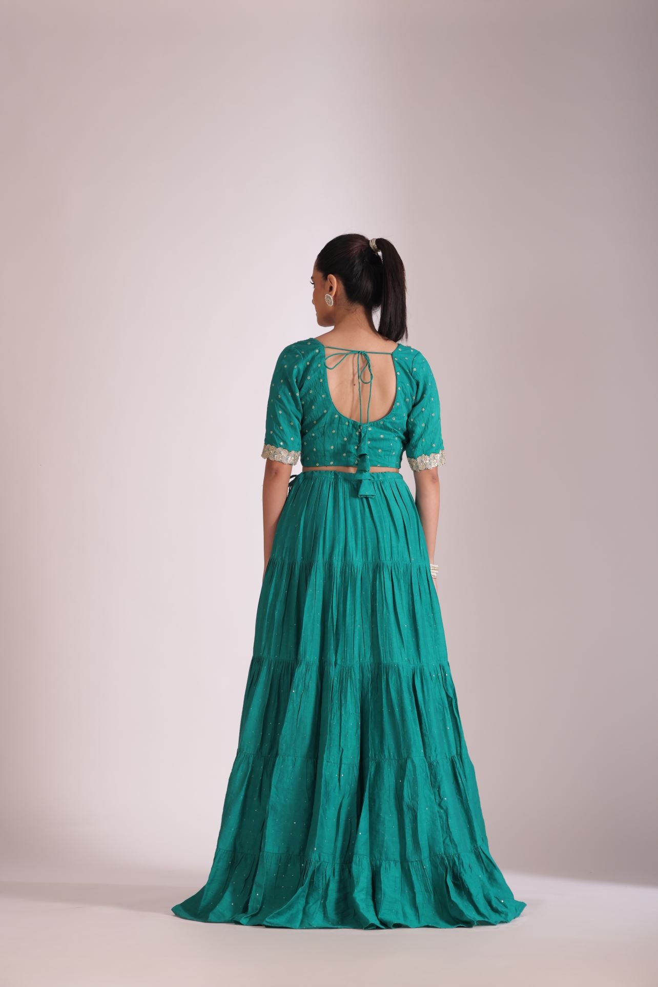 Mastani Teal Chanderi Blouse and Lehenga with dupatta- set of 3