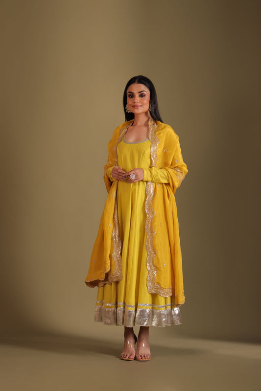 Mastani Sunshine Chanderi Anarkali and chooridar with dupatta- set of 3