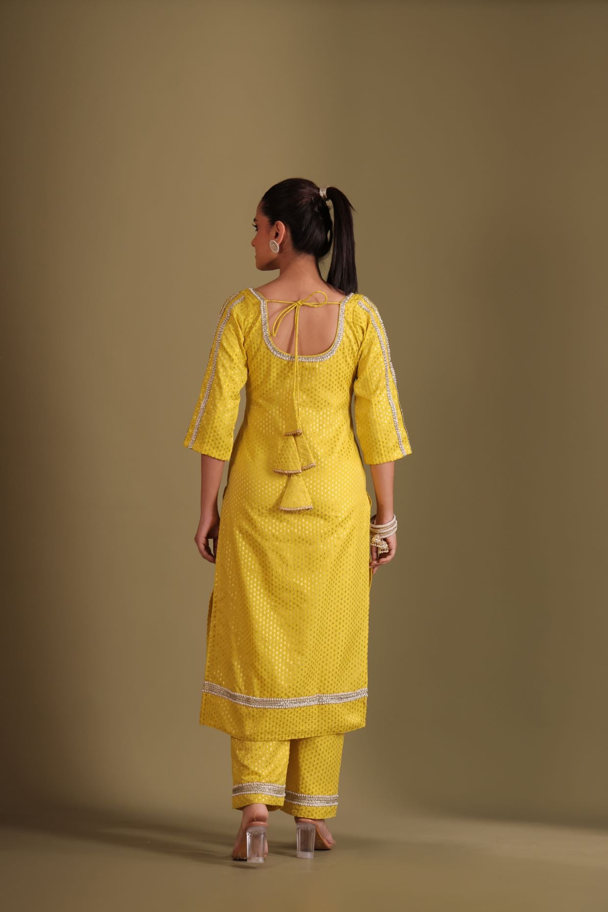 Noorika Yellow Silk Kurta with pant and dupatta- set of 3