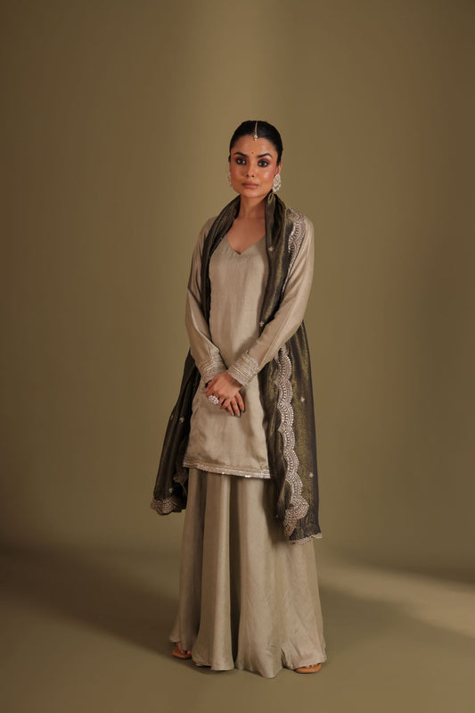 Jhalak Sage Kurta with Sharara and Dupatta- set of 3