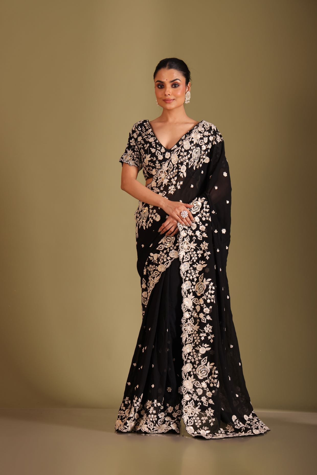 Rooh Black Embroidered Blouse and Saree