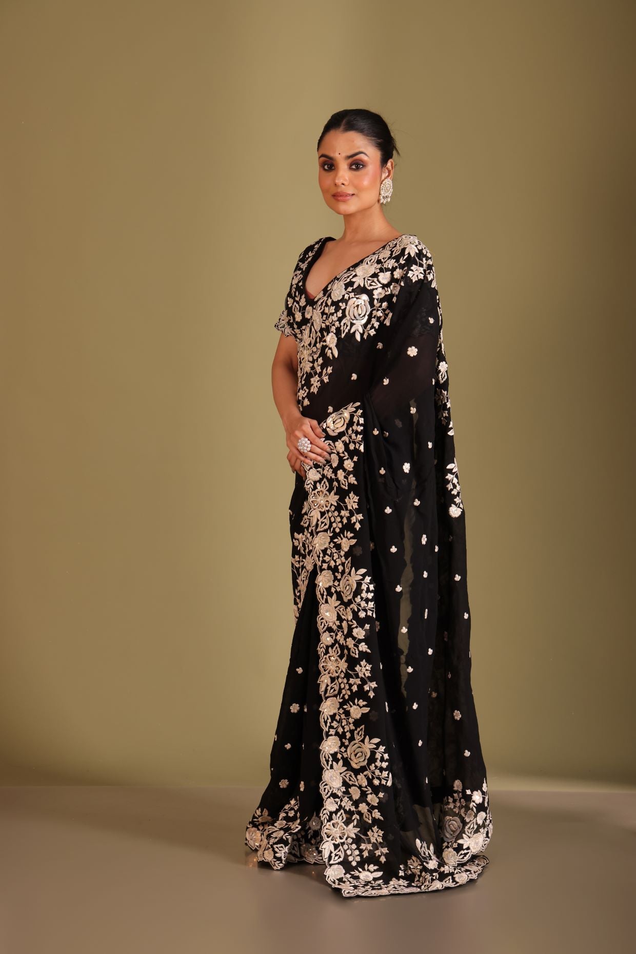 Rooh Black Embroidered Blouse and Saree