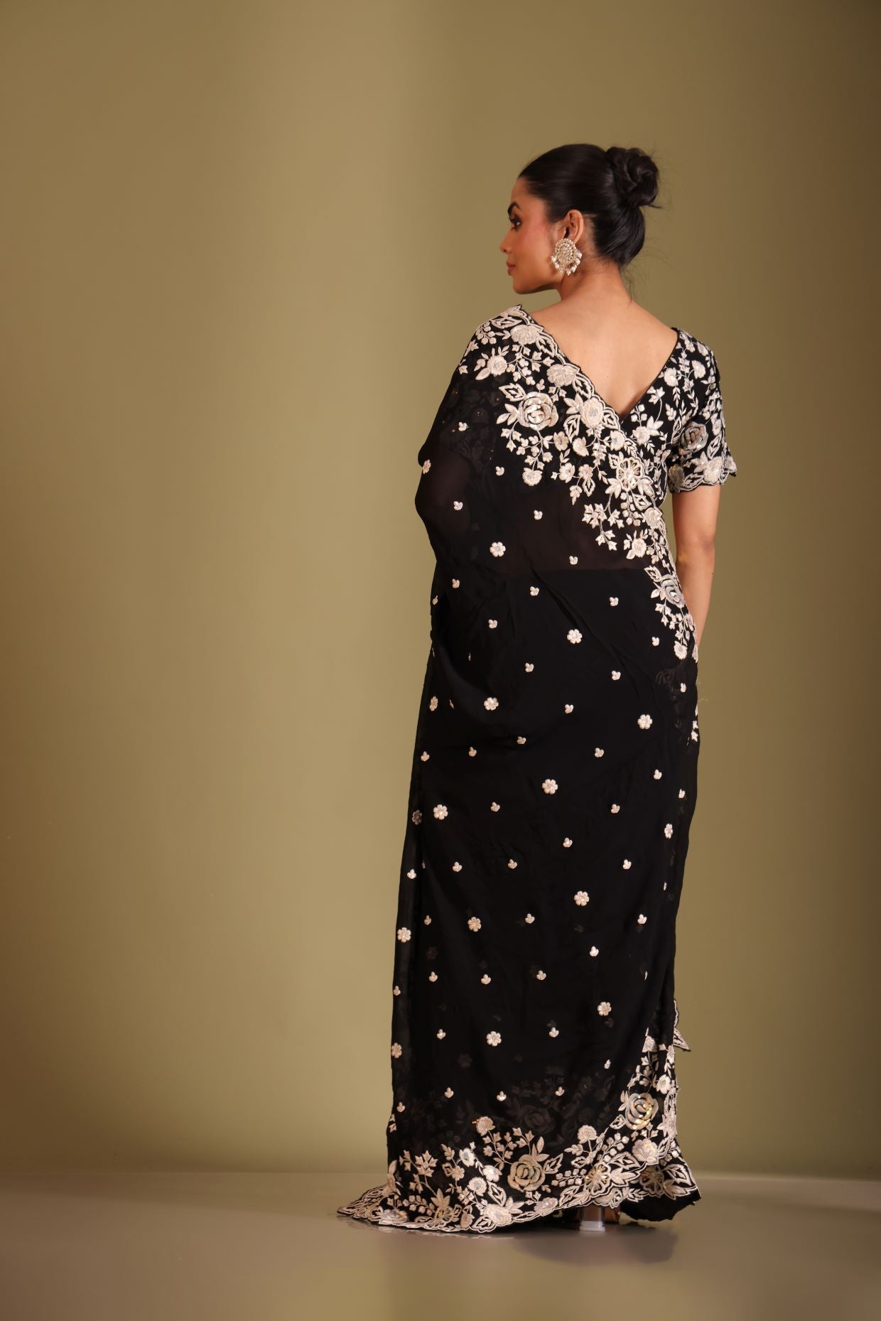 Rooh Black Embroidered Blouse and Saree