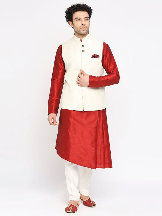 Off-White Jacquard Nehru Jacket  Set for Men