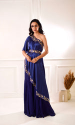 Load image into Gallery viewer, SEHAR  Navy Amber Cape and Sharara
