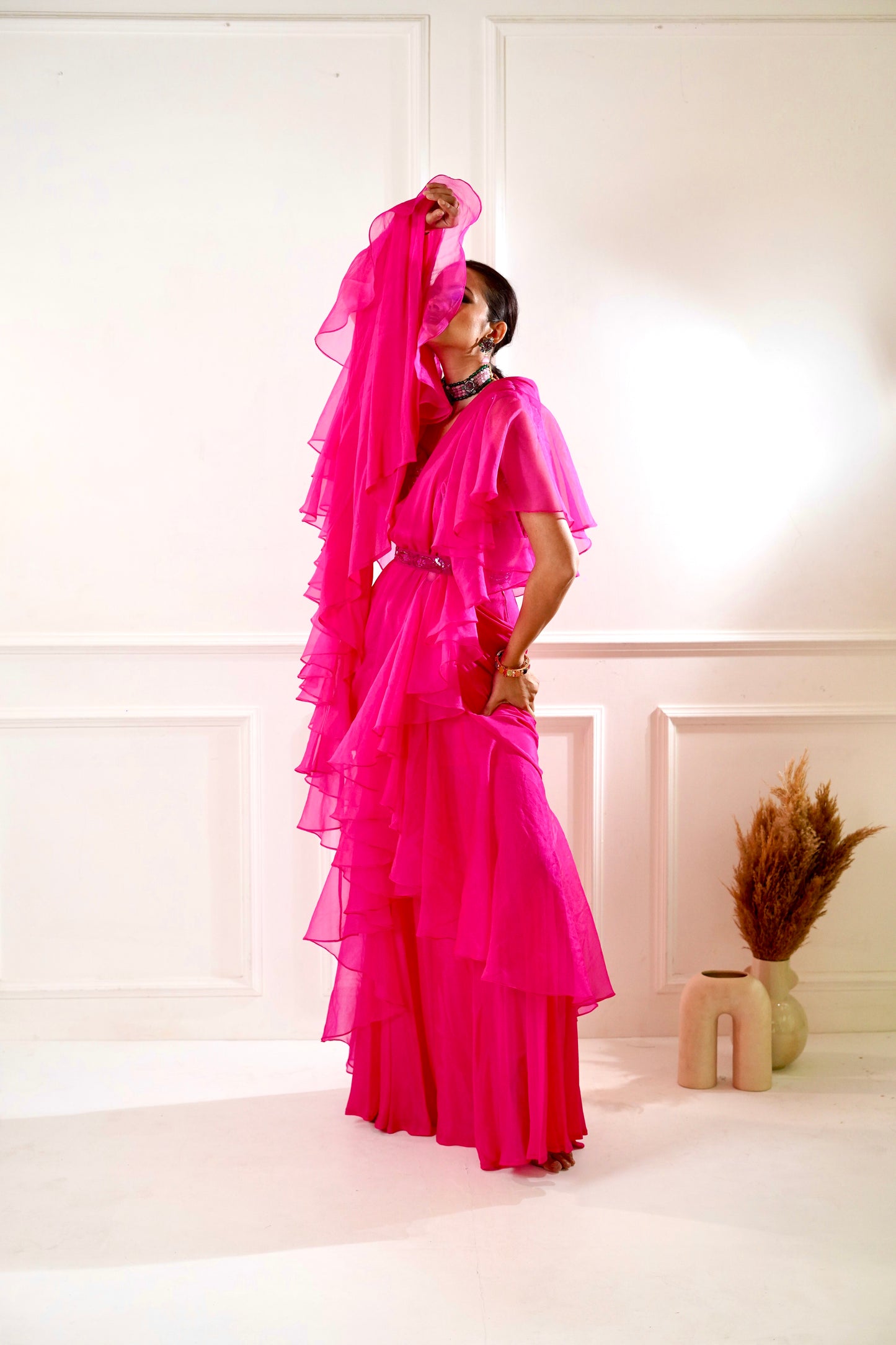 ROSIE Pink Ruffle Saree