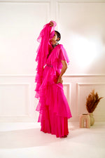 Load image into Gallery viewer, ROSIE Pink Ruffle Saree
