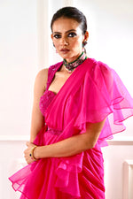 Load image into Gallery viewer, ROSIE Pink Ruffle Saree
