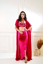 Load image into Gallery viewer, SHIRIN Maroon and pink Drape Skirt and Cape
