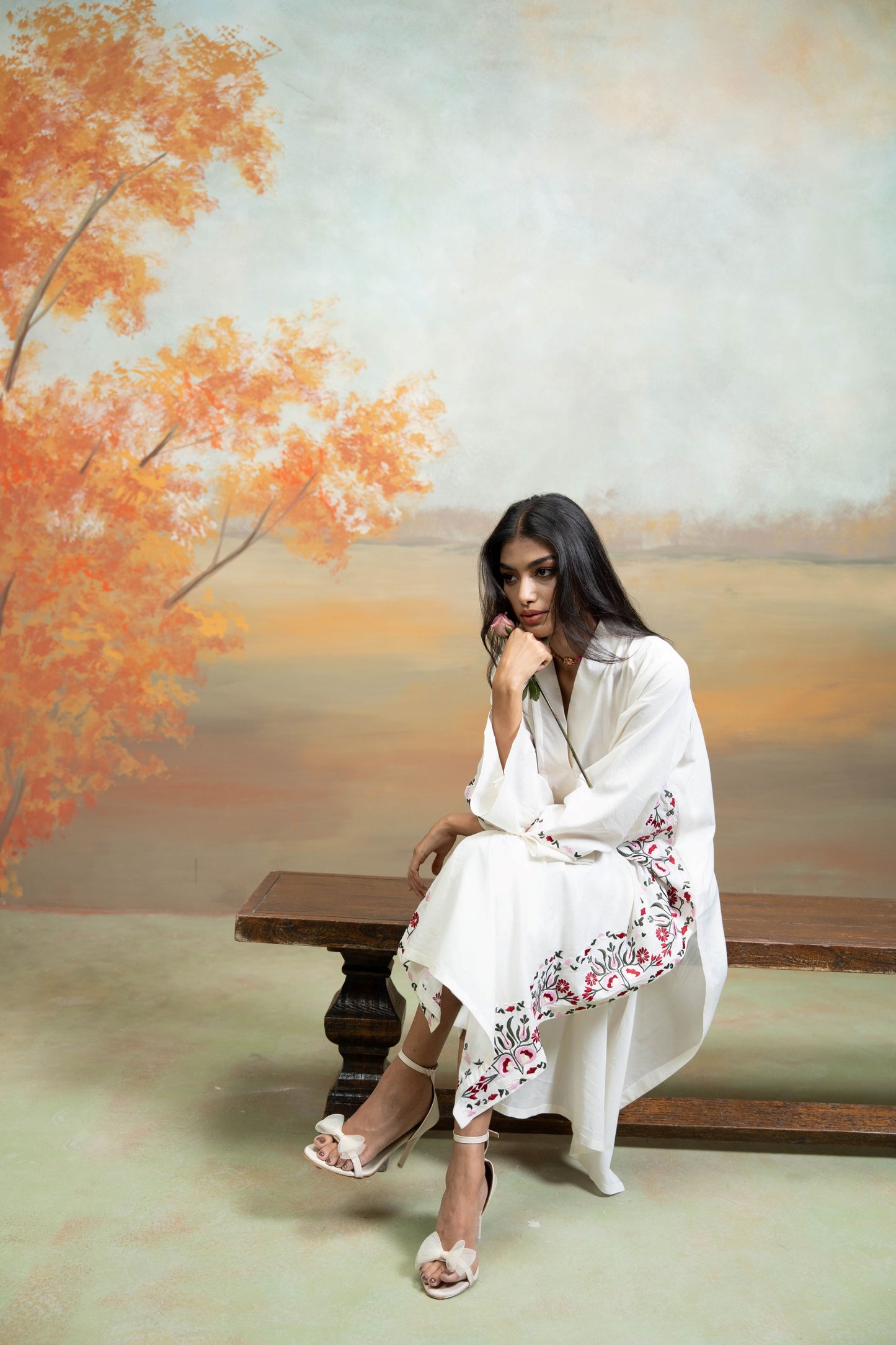 Off White Embroidery Cotton Silk Kurta 2 Pc