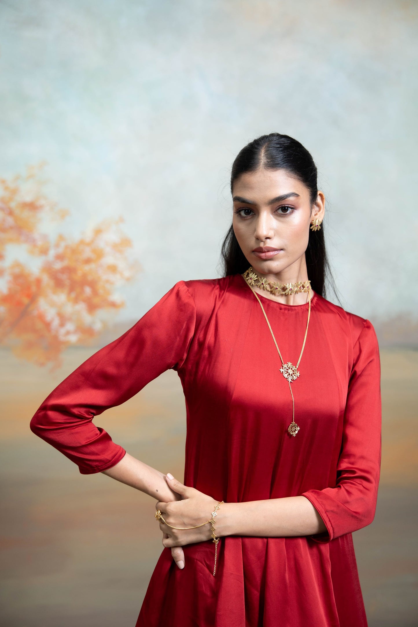 Maroon & Pink Pearl Lumps Detailing Georgette Peplum Gharara Set 3 Pcs