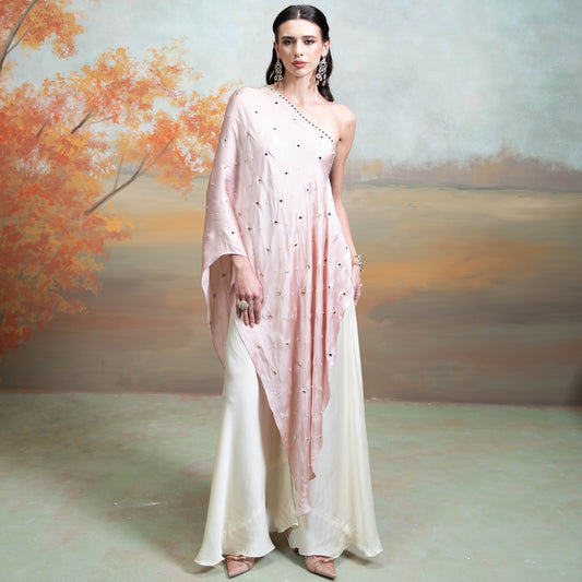 Light Pink Mirror Zari Pearl Work Georgette Top Set 2 Pcs