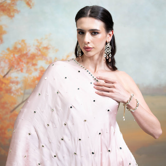 Light Pink Mirror Zari Pearl Work Georgette Top Set 2 Pcs