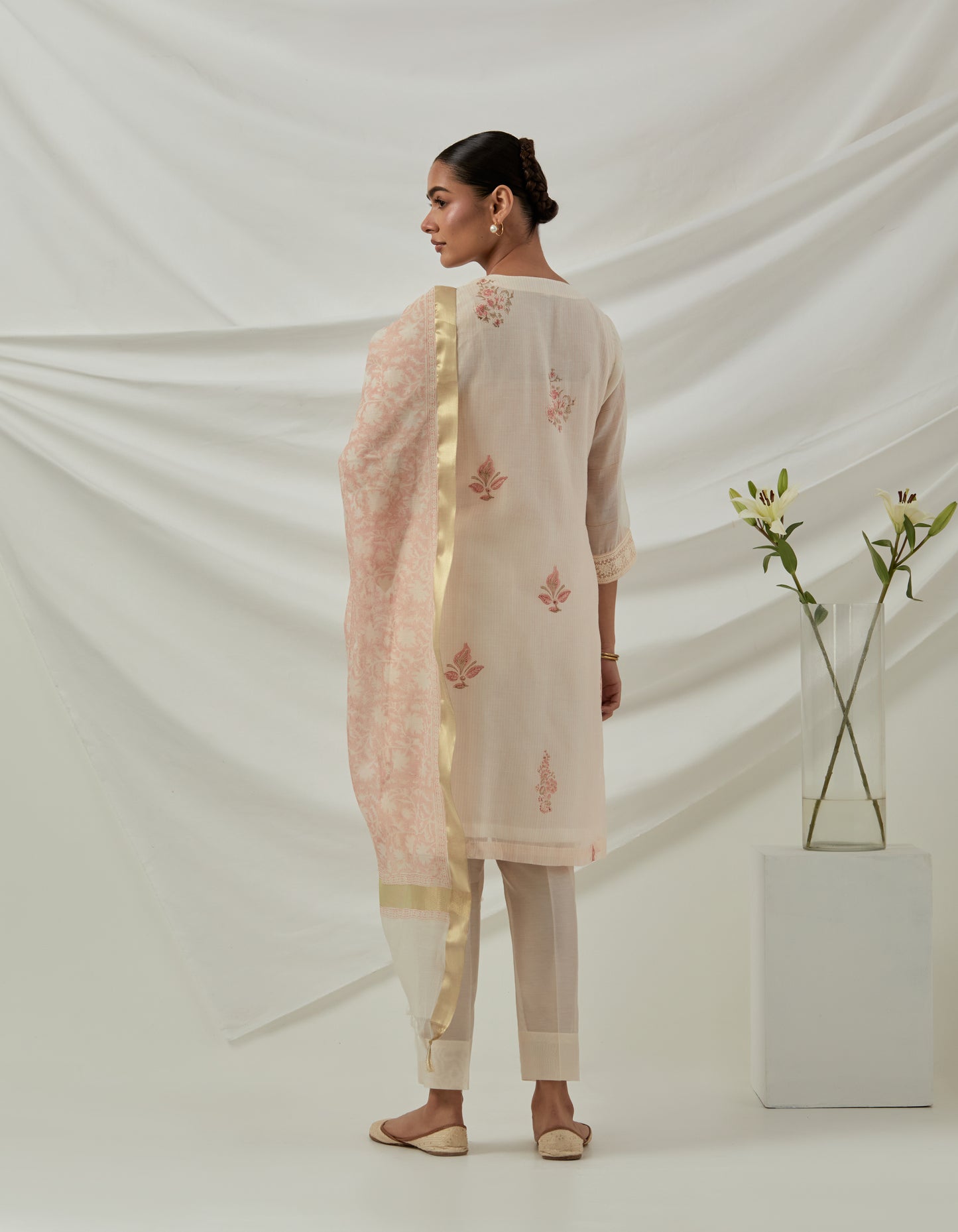 Hand woven Chanderi stripes printed kurta
