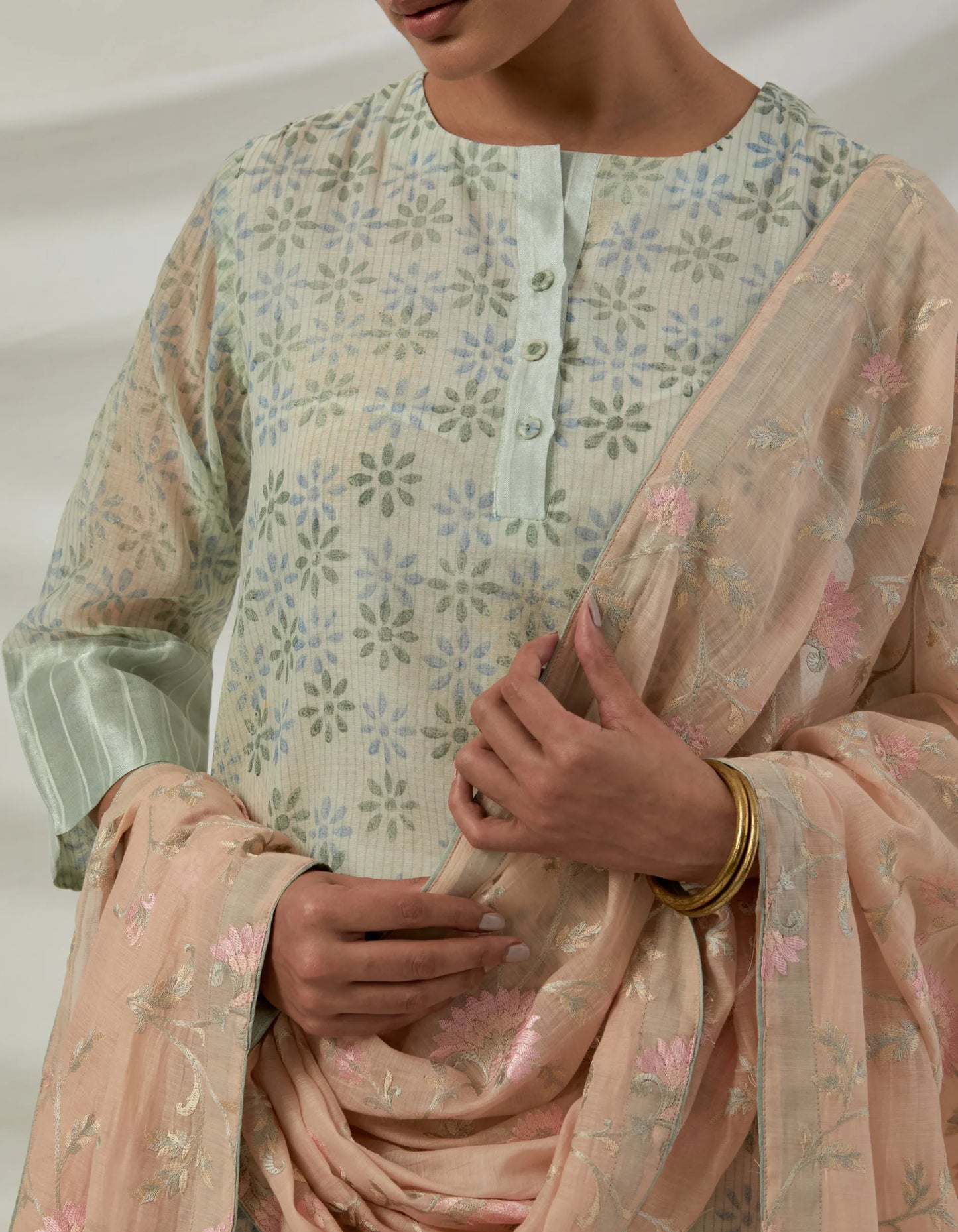 Hand woven Chanderi stripes printed kurta