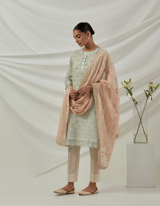 Hand woven Chanderi stripes printed kurta