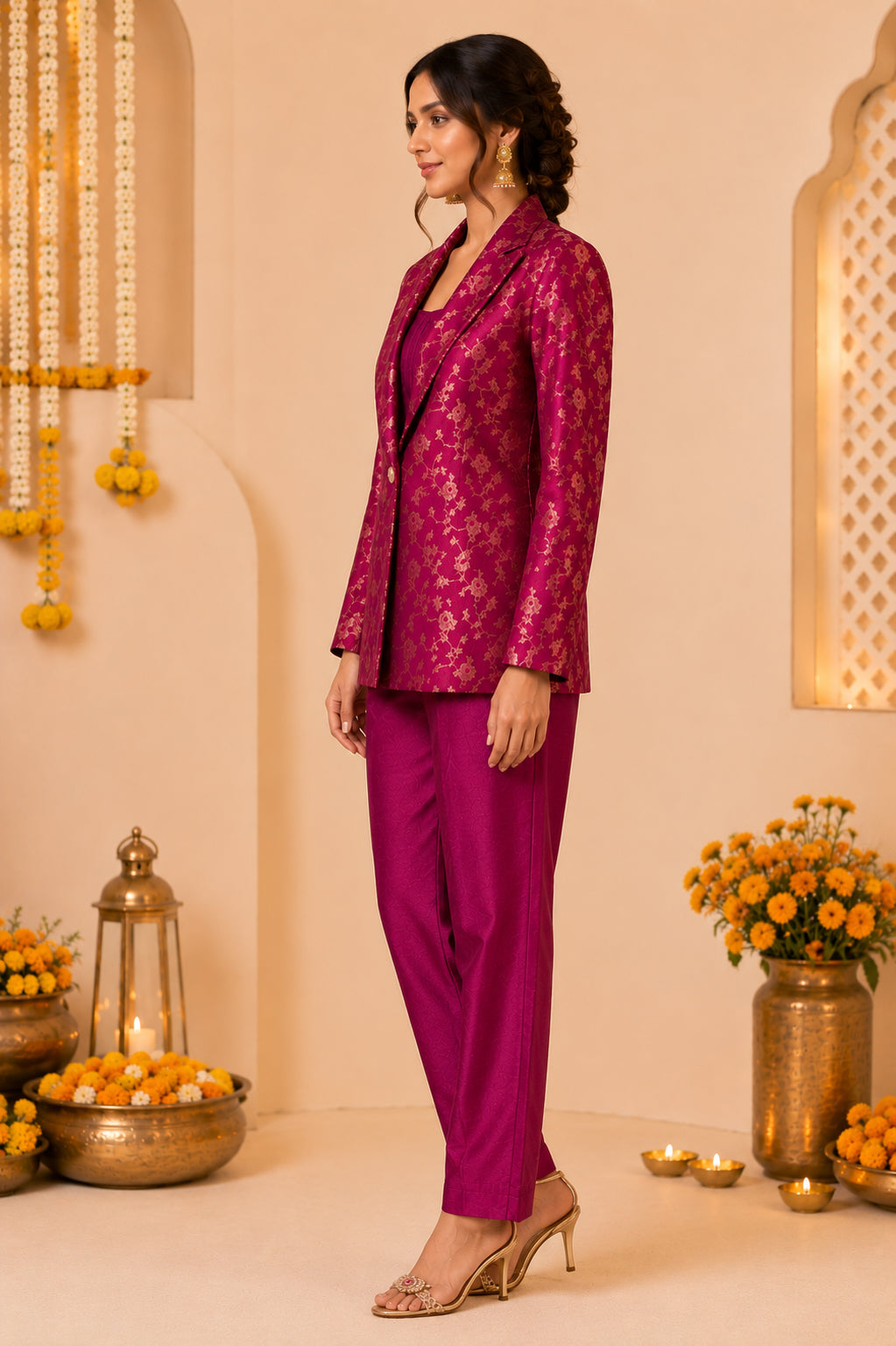 Wine Purple Women's Jacket Set