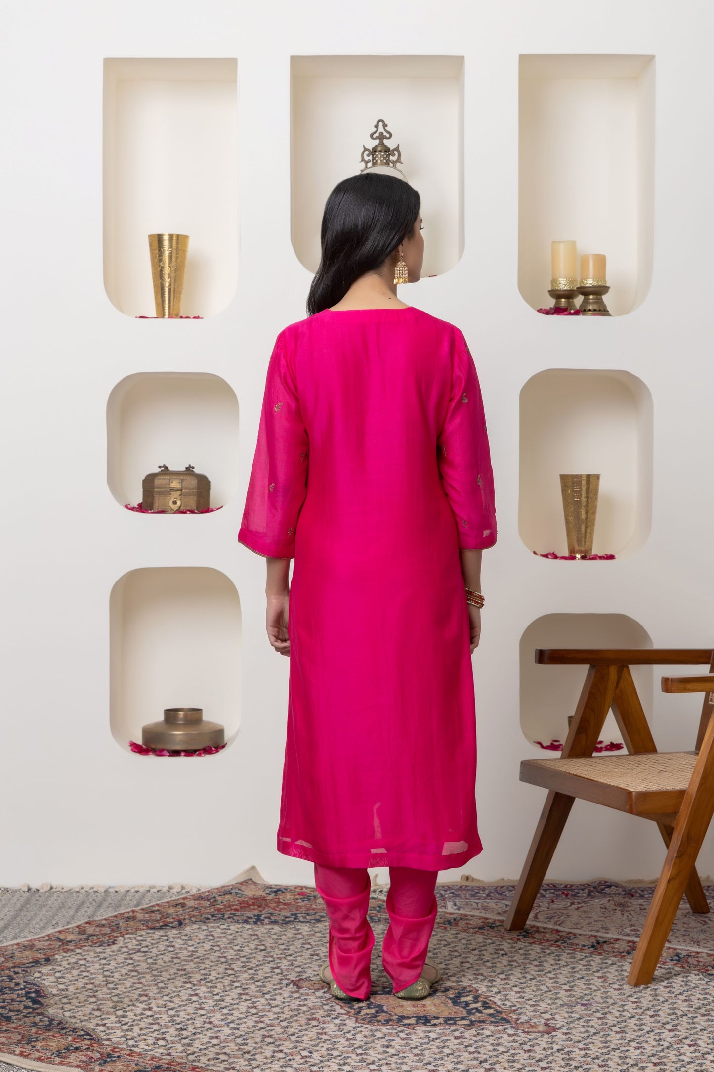 Fuschia hand embroidered kurta set
