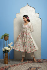 Load image into Gallery viewer, EMBROIDERED CHANDERI ANARKALI WITH CHANDERI PANTS AND DUPATTA
