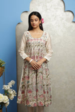 Load image into Gallery viewer, EMBROIDERED CHANDERI ANARKALI WITH CHANDERI PANTS AND DUPATTA
