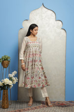 Load image into Gallery viewer, EMBROIDERED CHANDERI ANARKALI WITH CHANDERI PANTS AND DUPATTA
