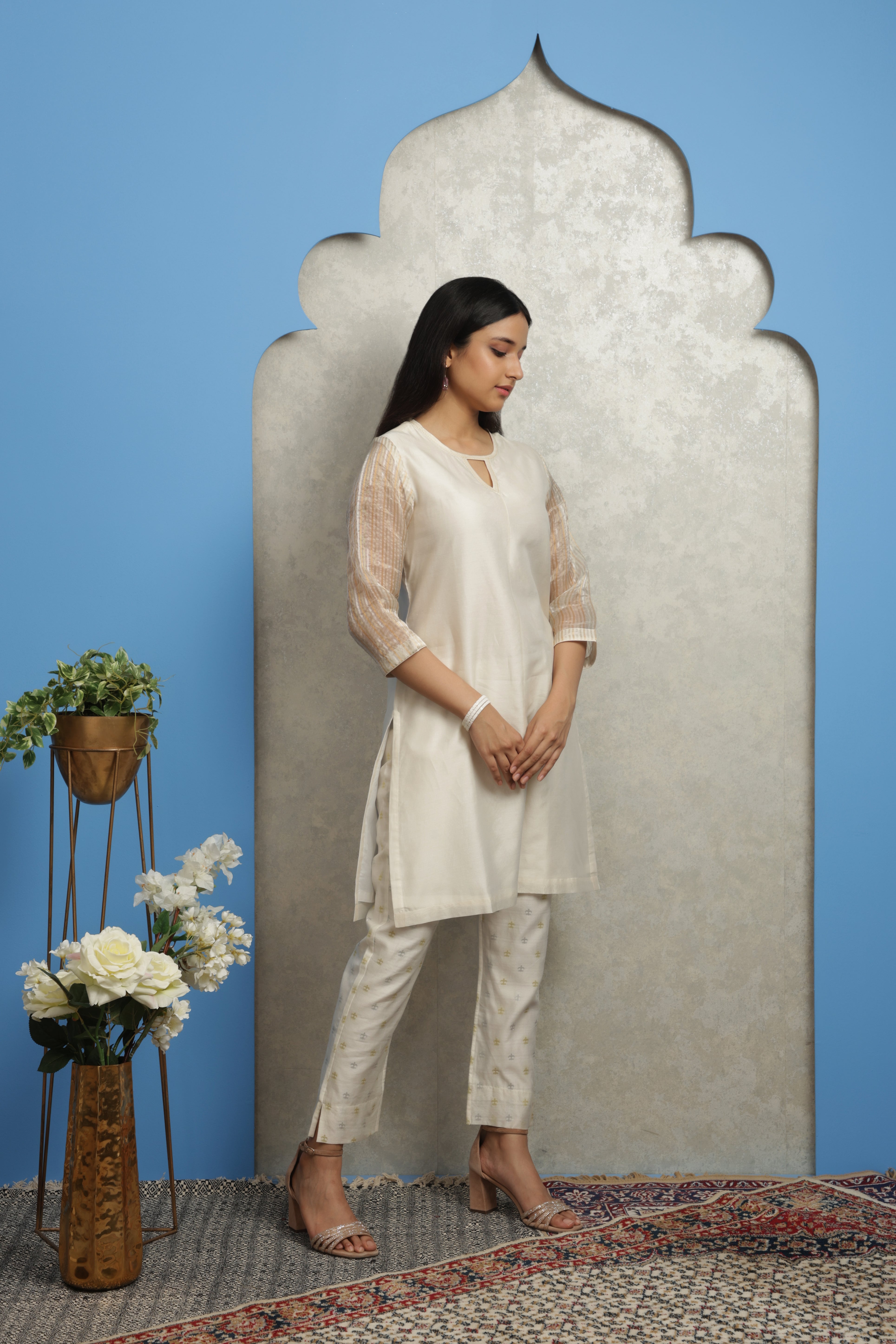 OFF WHITE CHANDERI KURTI SET