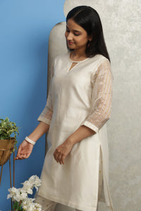 OFF WHITE CHANDERI KURTI SET