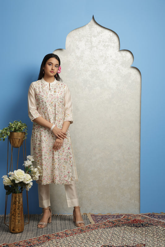 OFF WHITE EMBROIDERED KURTA