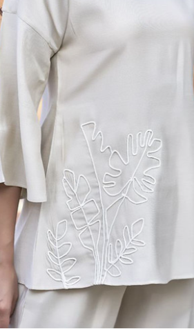 Beige Embroidered Round Neck Tunic & Trouser Co-Ord set