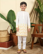 Load image into Gallery viewer, ZAHRA BOYS ETHNIC EMBROIDERED KURTA IN HAND BLOCK PRINTED COTTON
