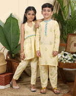 Load image into Gallery viewer, PANNA GIRLS ETHNIC HALTER NECK TUNIC AND MATCHING PYJAMA IN HAND-BLOCK PRINTED COTTON

