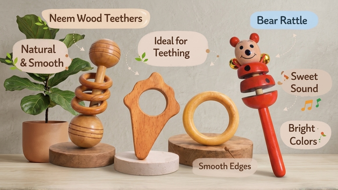 Baby teether made of natural neem wood