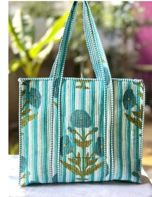 Stripe Floral Tote Bag