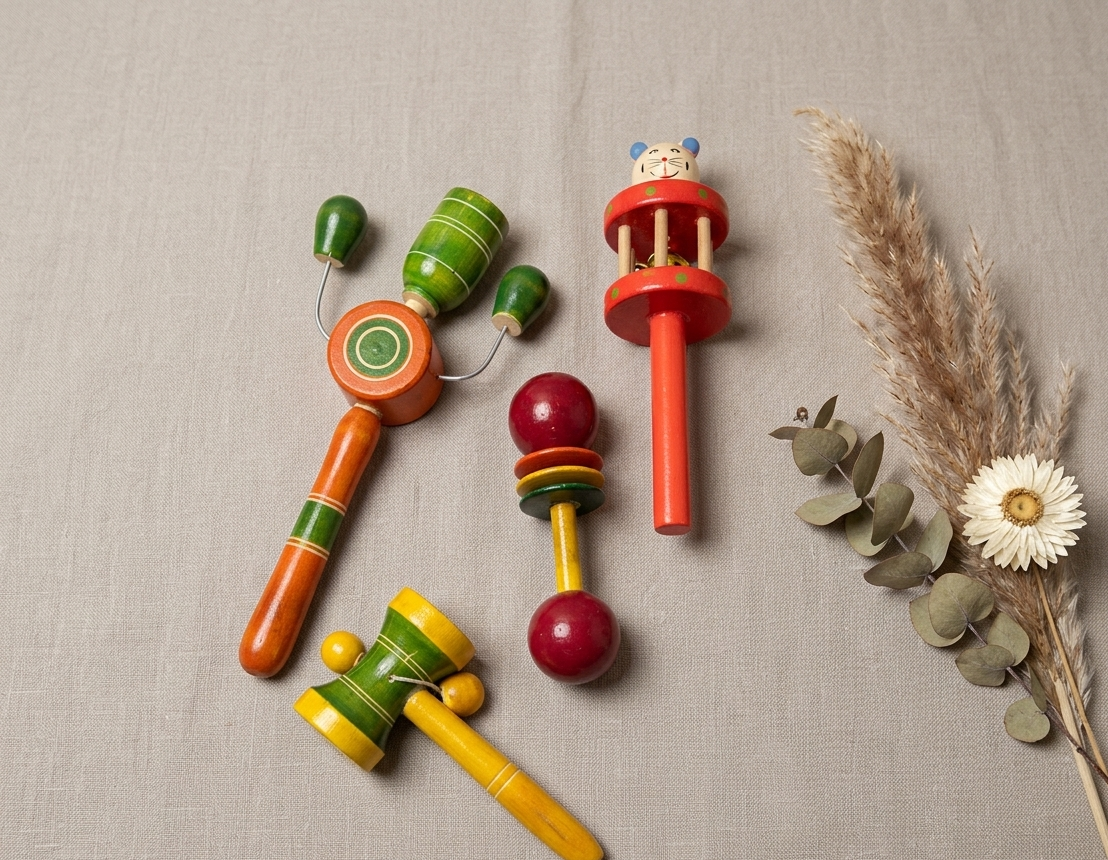 Multicoloured wooden rattle for babies - pack of 2 (Copy)
