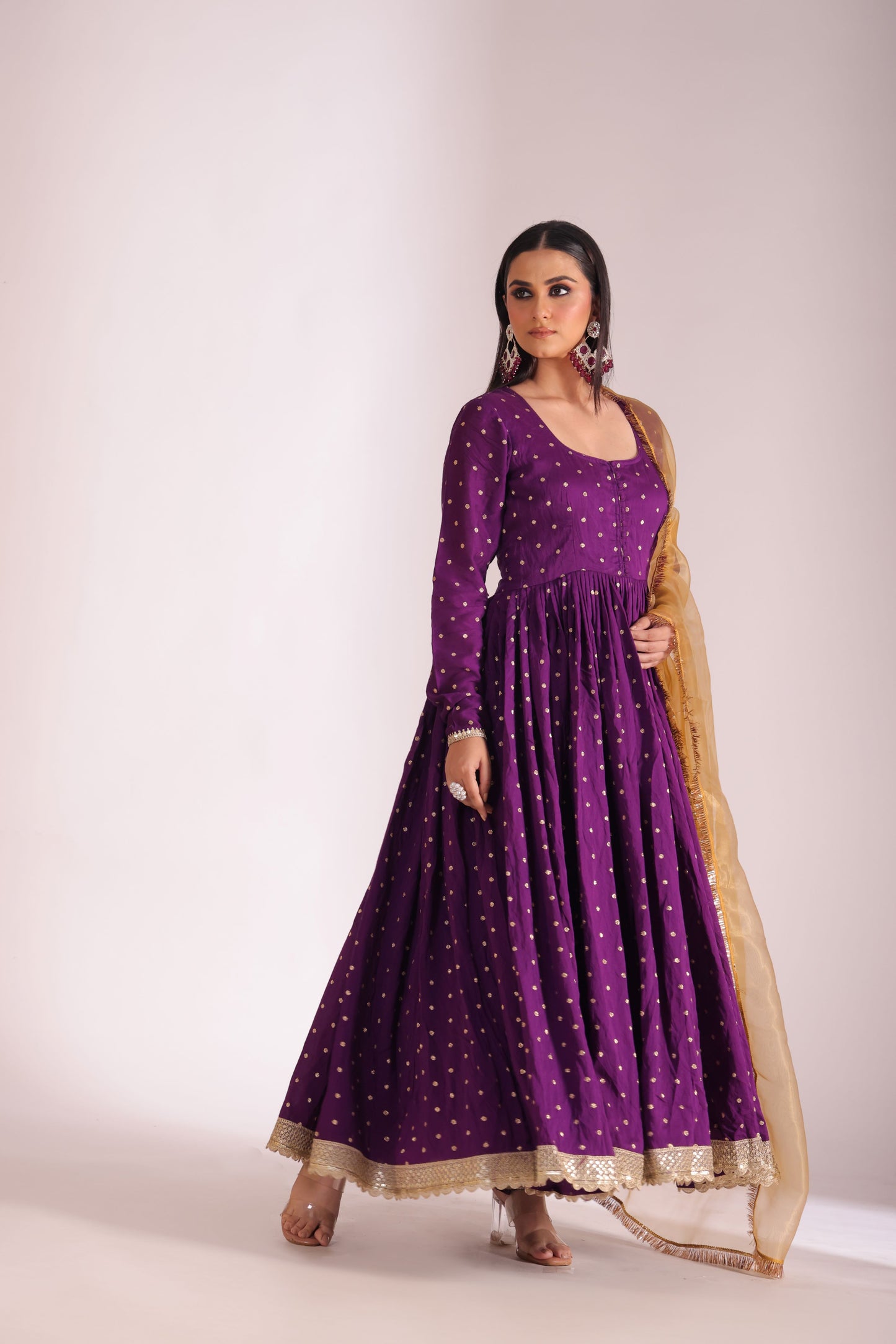 Mastani Wine Chanderi Anarkali and Pant with dupatta- set of 3
