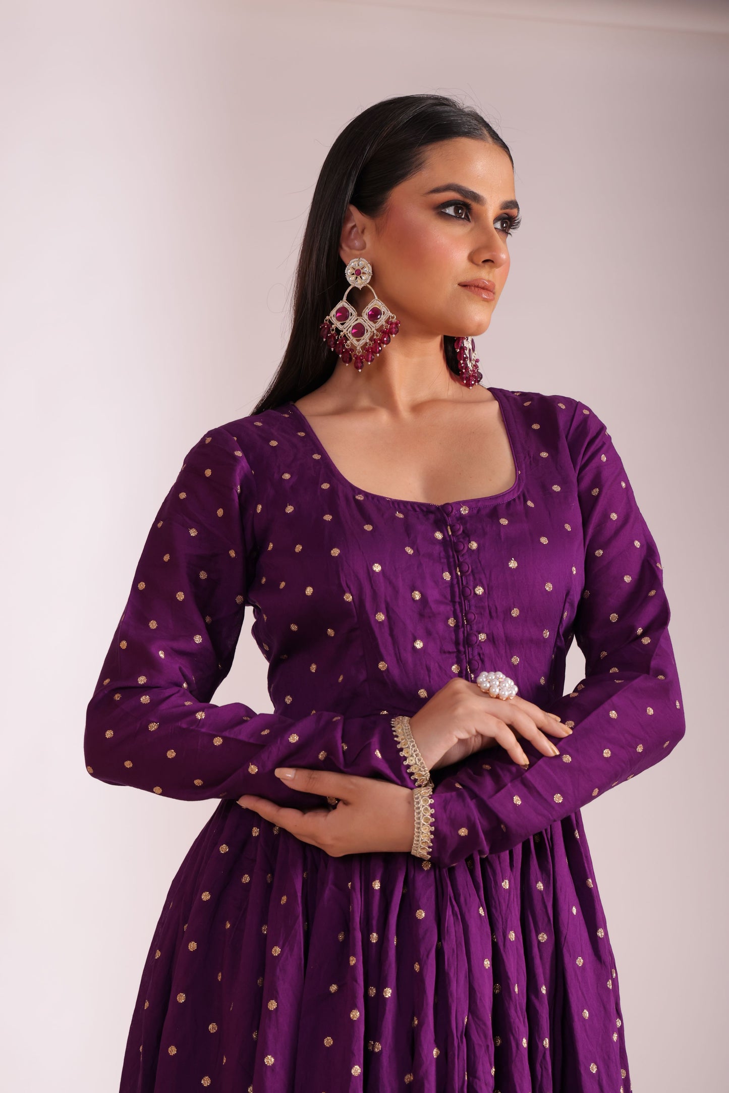 Mastani Wine Chanderi Anarkali and Pant with dupatta- set of 3