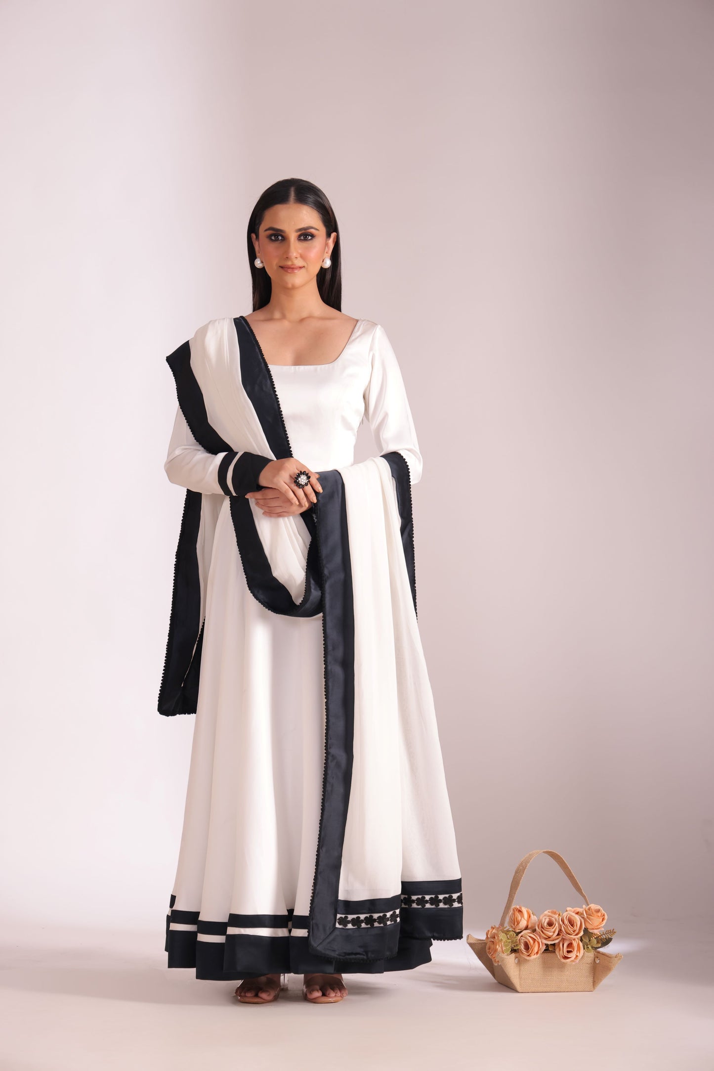 Jhalak White Anarkali with Chooridar and Dupatta- set of 3