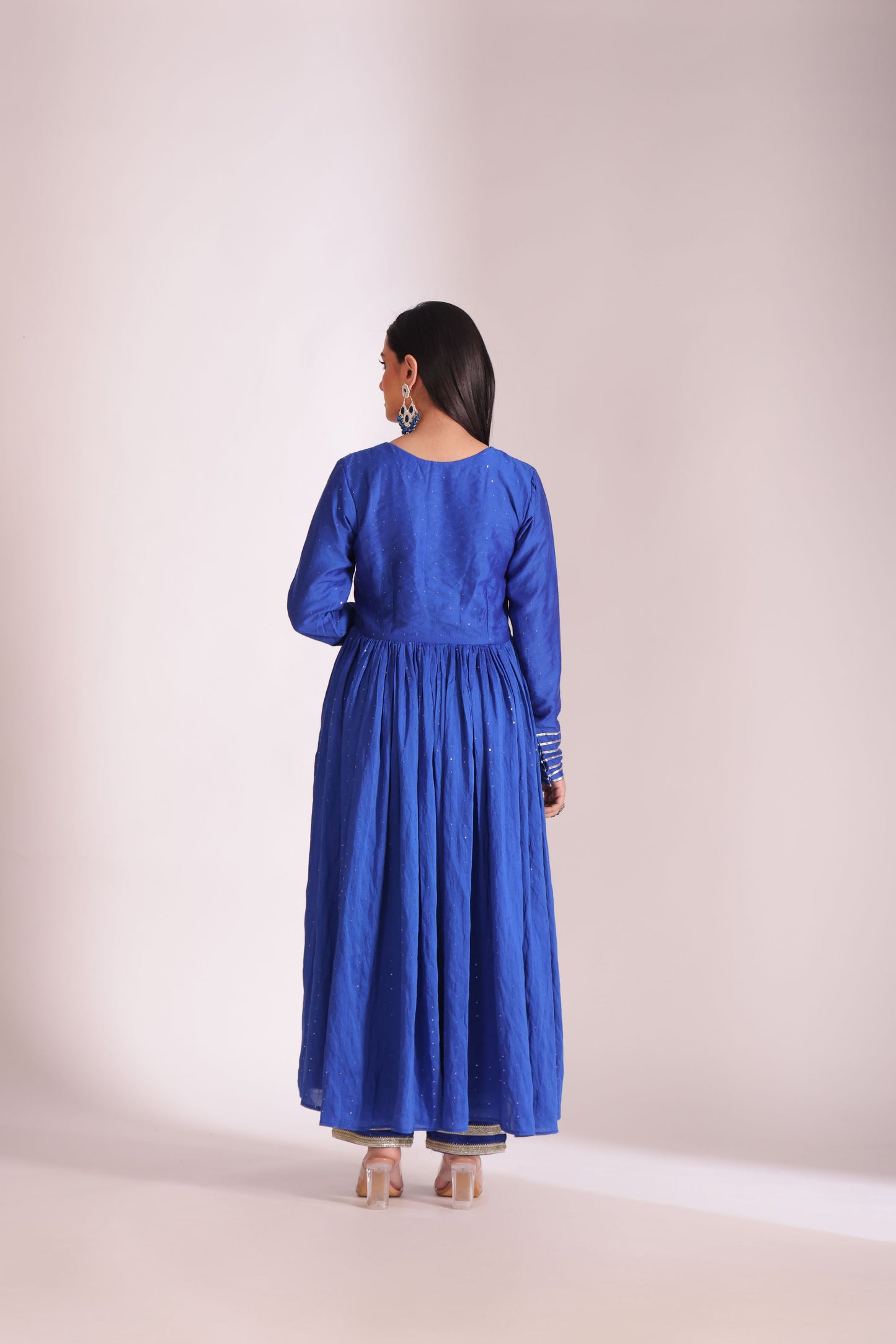 Mastani Blue Chanderi Anarkali and Pant with dupatta- set of 3