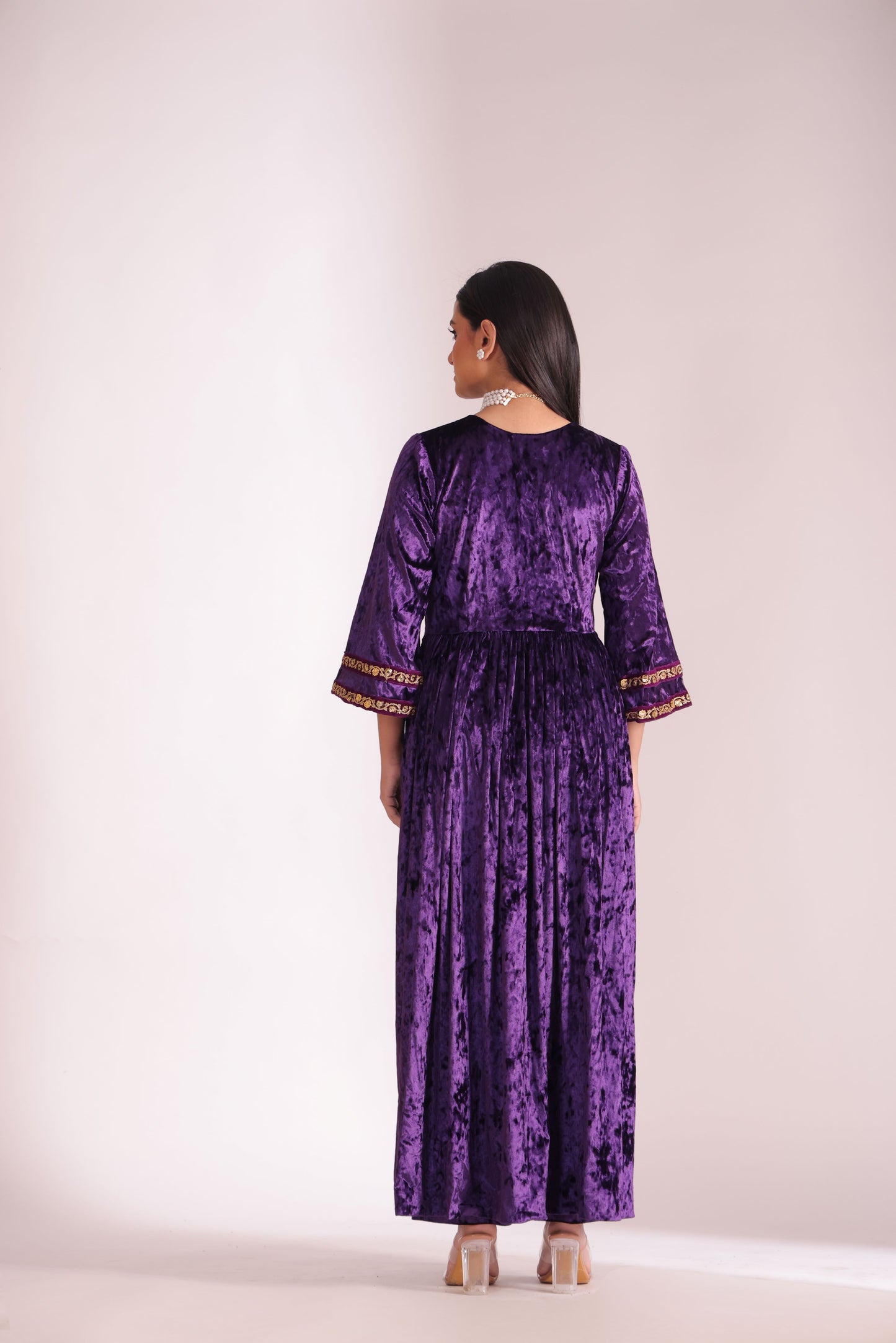 Noor-E-Zar Purple Velvet Kurta with Velvet Palazzo and Shawl - Set of 3