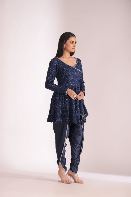 Mastani Navy Blue Peplum Angrakha and Dhoti with dupatta- set of 3